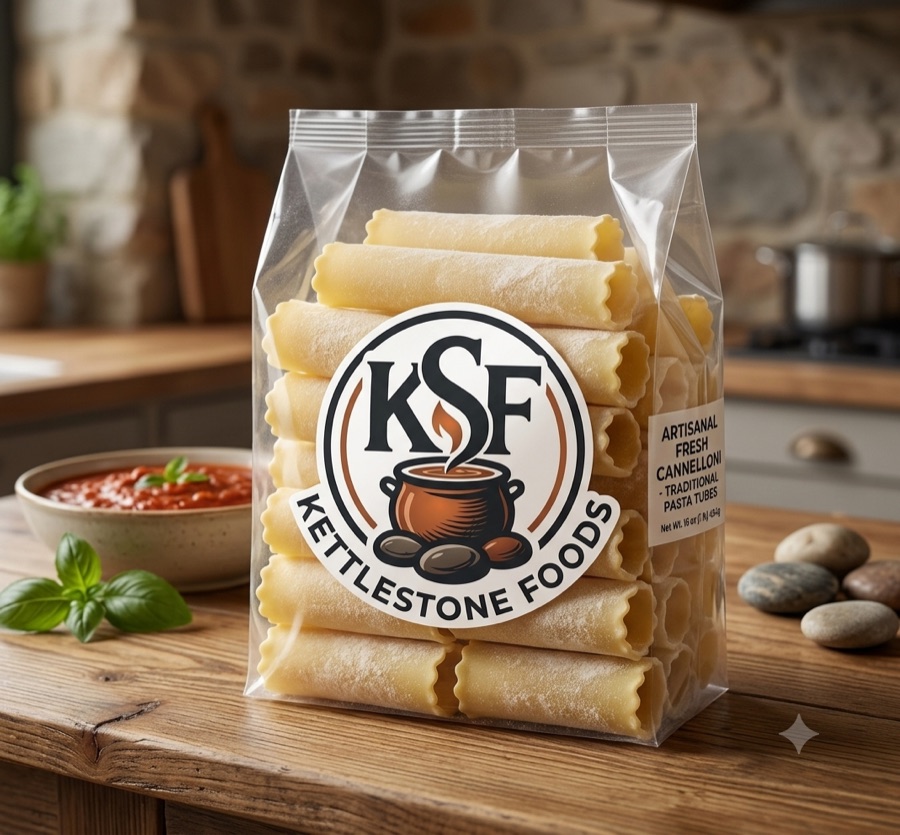 KettleStone Foods cannelloni and manicotti in retail packaging