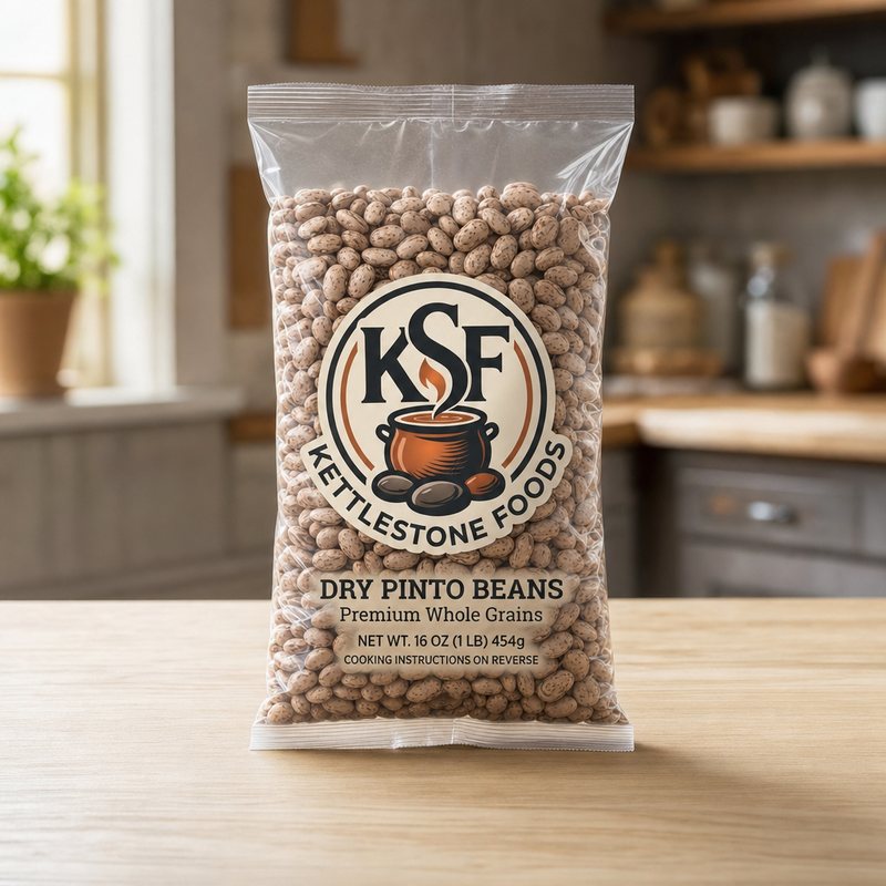 KettleStone Foods pinto beans in 16 oz retail film packaging