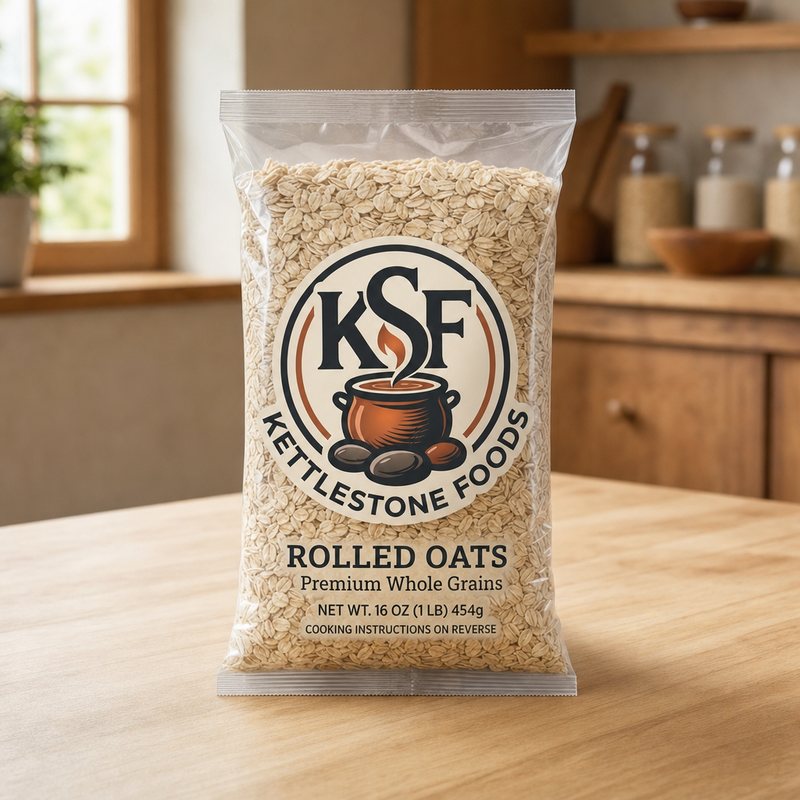 KettleStone Foods rolled oats in retail packaging