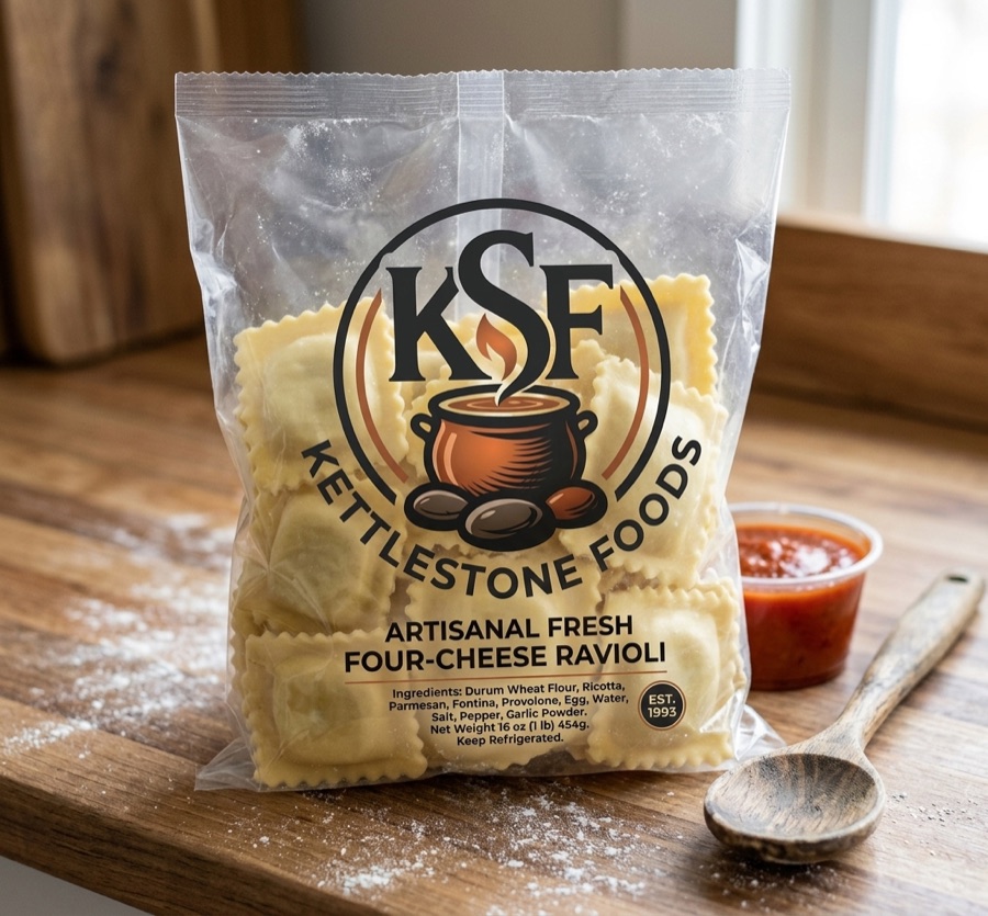 KettleStone Foods ravioli in retail packaging