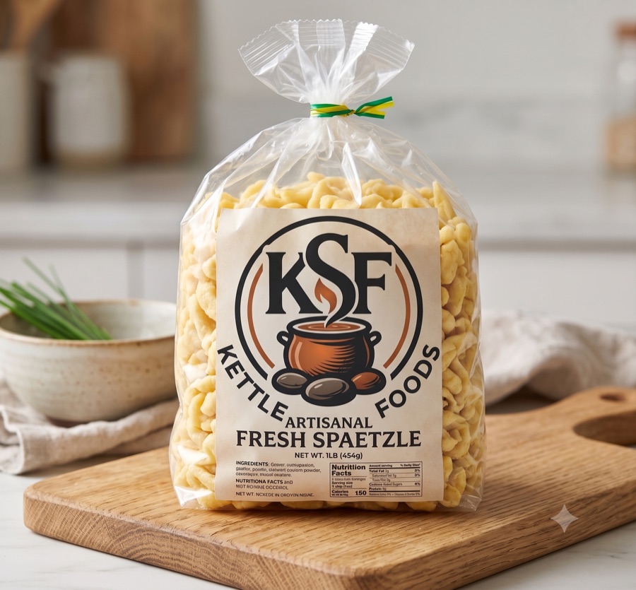 KettleStone Foods spaetzle in retail packaging